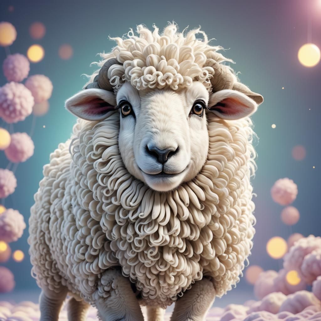 Cartoon White Wooly Sheep in 3D CGI