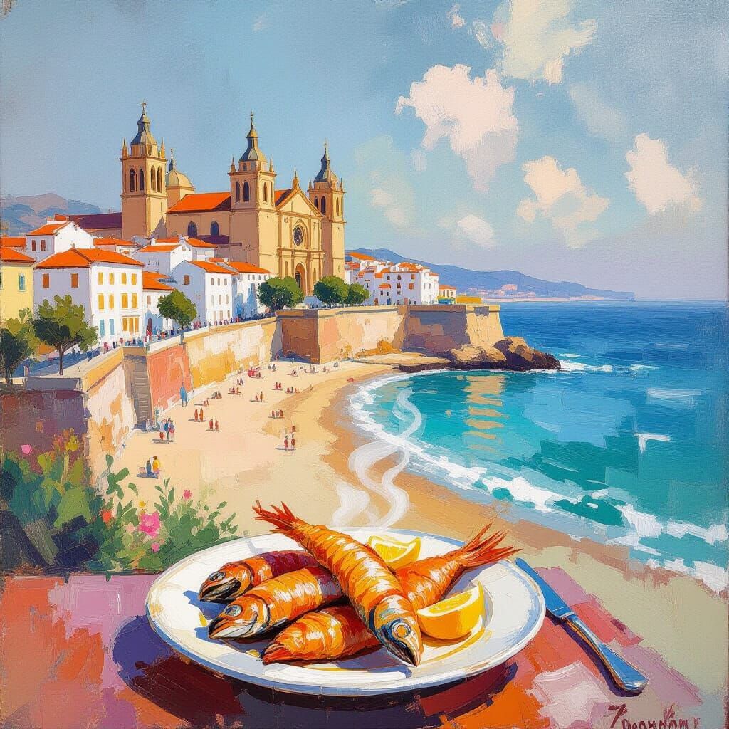 Andalucian Cathedral with Fried Fish, Impressionist Style
