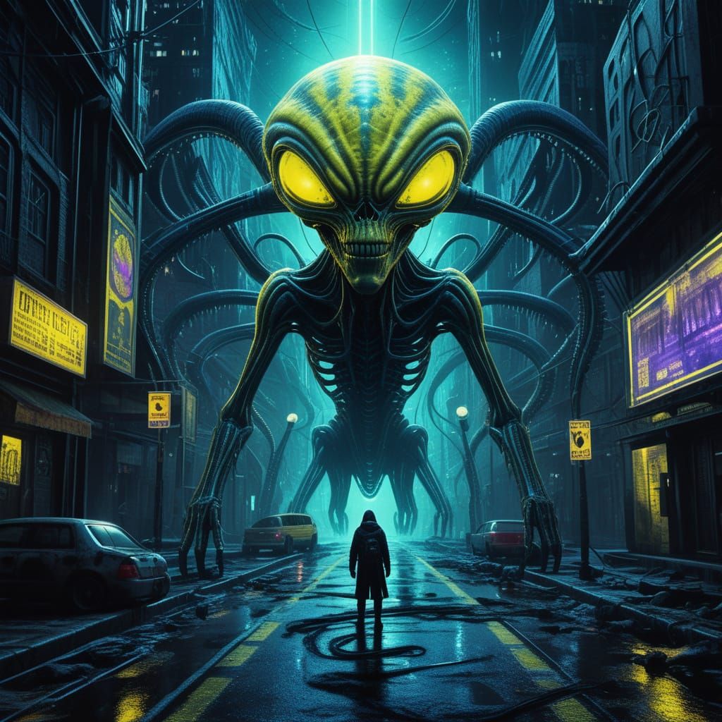 Alien Waves Hello in Cyberpunk City, Surrealism