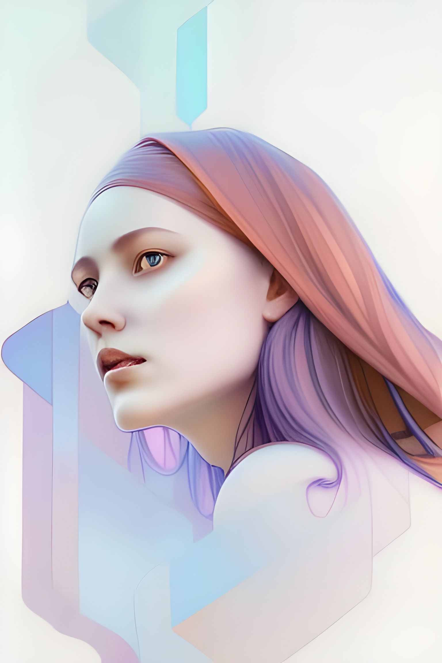 Stained Glass Woman Portrait in Art Nouveau Style