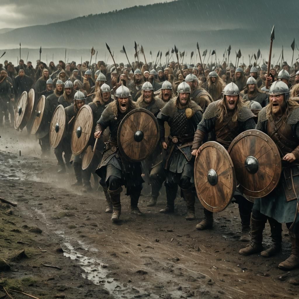Viking Shieldwall Under Arrow Fire: Cinematic Still