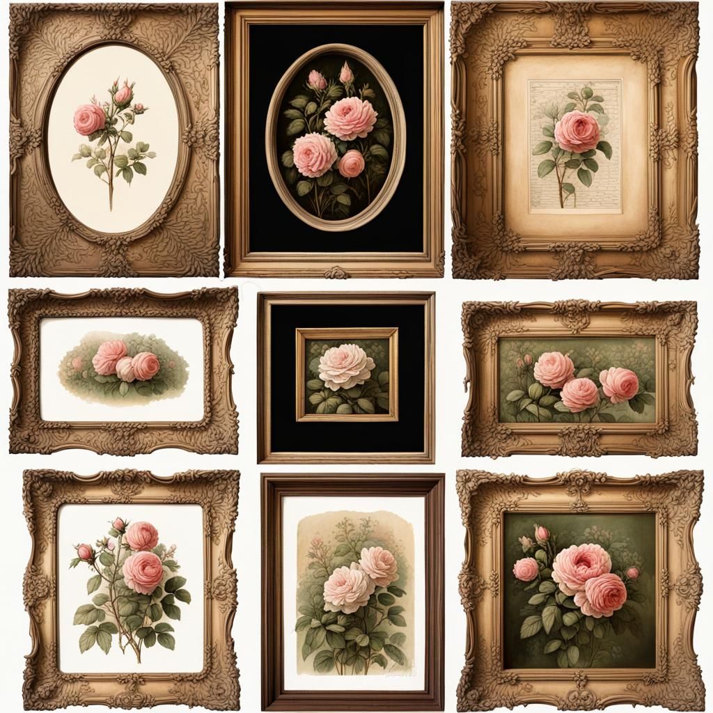 Vintage Framed Rose Garden Art in Victorian Style