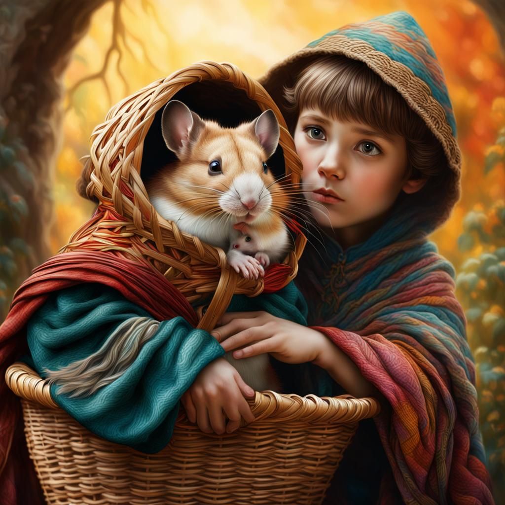 Whimsical Child Portrait with Hamster in Fantasy Style