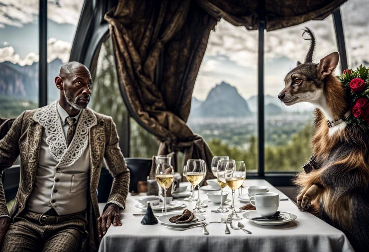 Surreal Restaurant Scene with Beautiful Aliens Celebrating