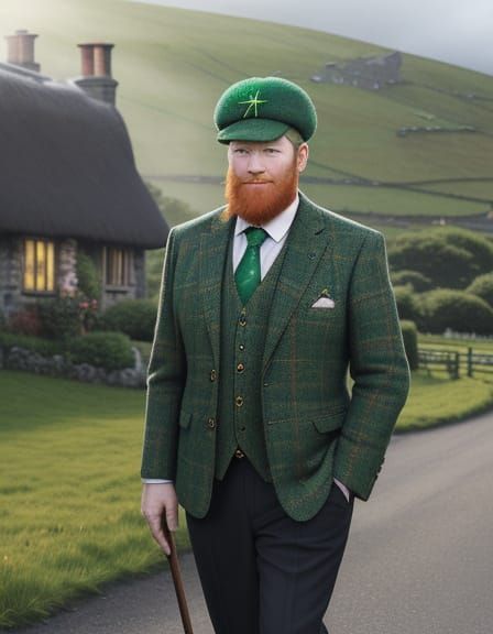 Traditional Irish Portrait in Vibrant St. Patrick's Day Styl...