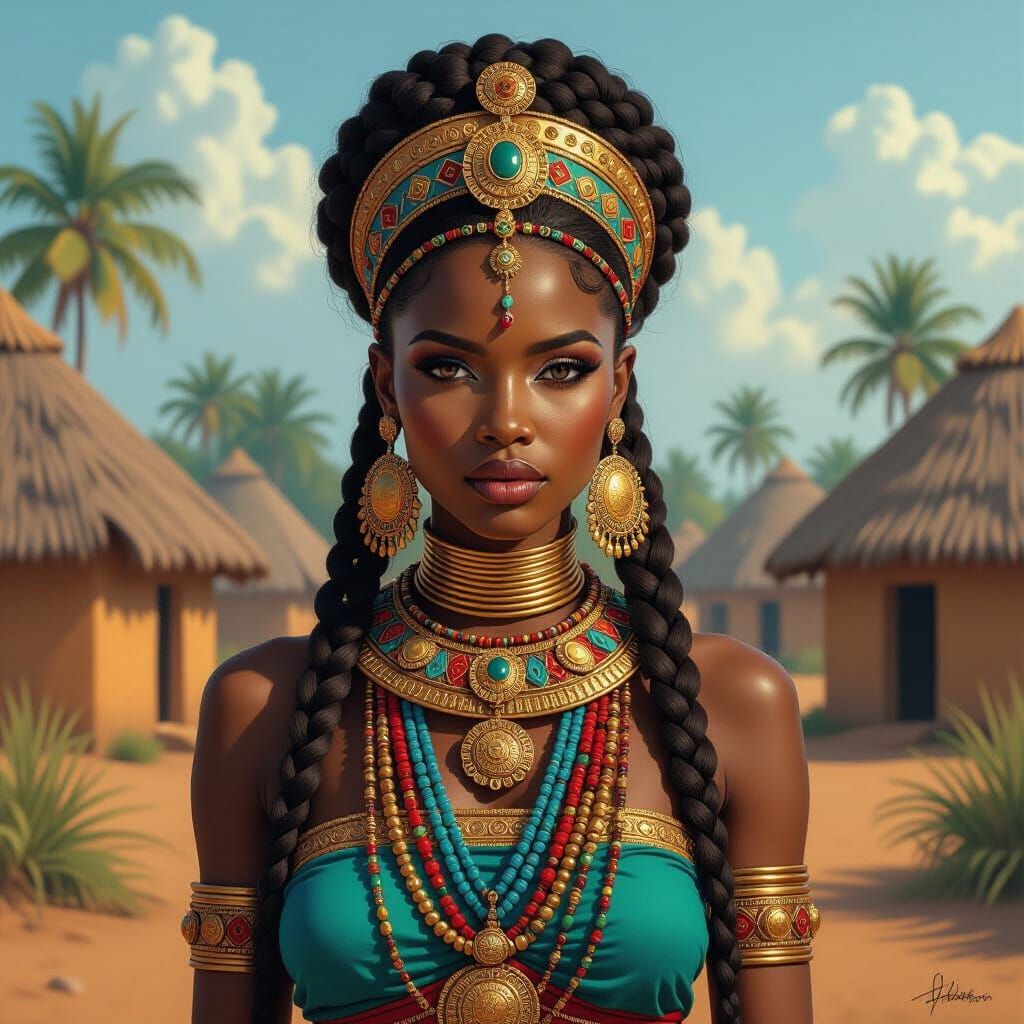 Ancient African Queen in Hyperrealistic Airbrush Portrait