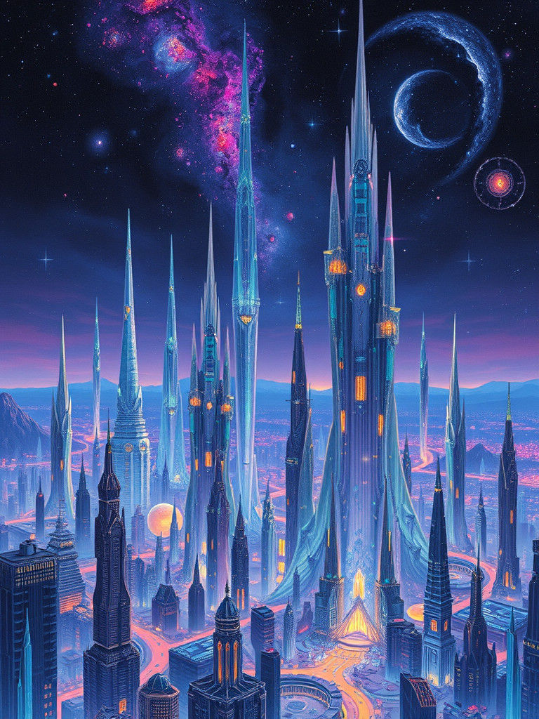 Futuristic Alien Cityscape at Night