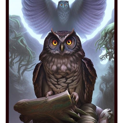 Giant Owl Witches in Comic Book Art Style