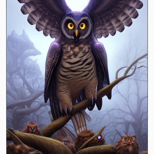 Ancient Giant Owl Witches: Comic Book Art
