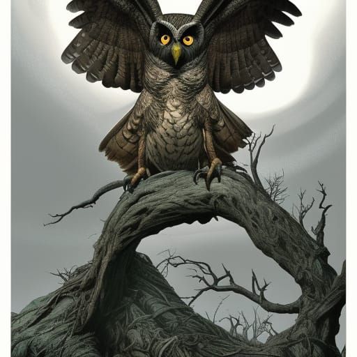 Ancient Giant Owl Witches: Comic Book Art