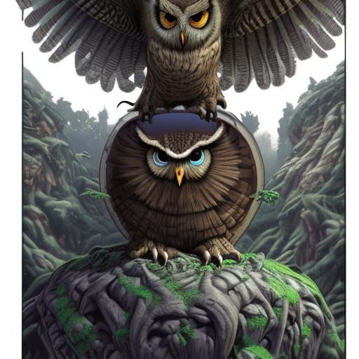 Giant Owl Witch Comic Book Art