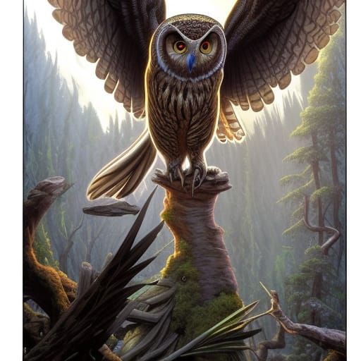 Ancient Giant Owl-Witches in Comic Book Style