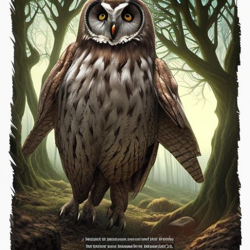 Ancient Giant-Owl Witches in Comic Book Art Style