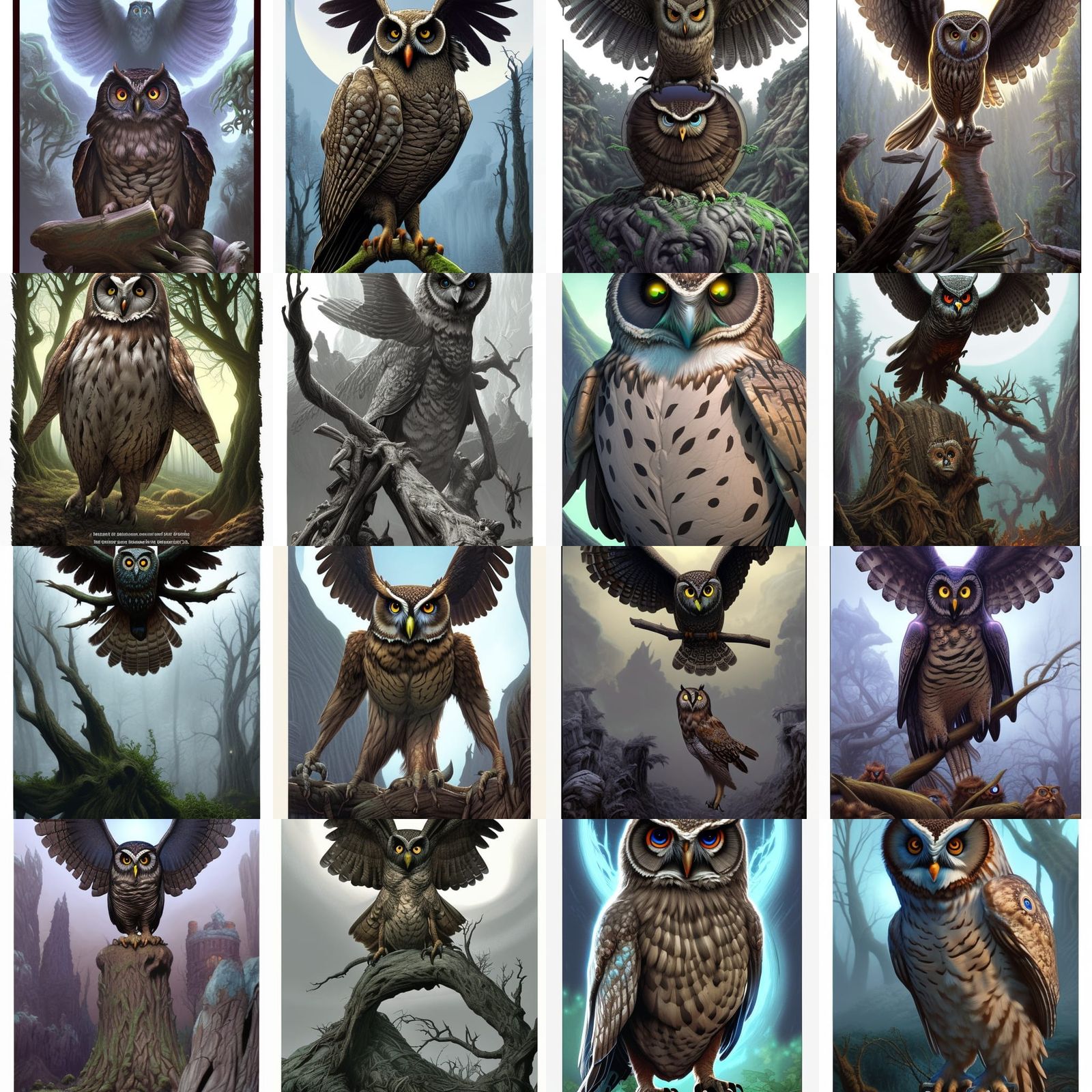 Ancient Giant-Owl Witches in Comic Book Art Style