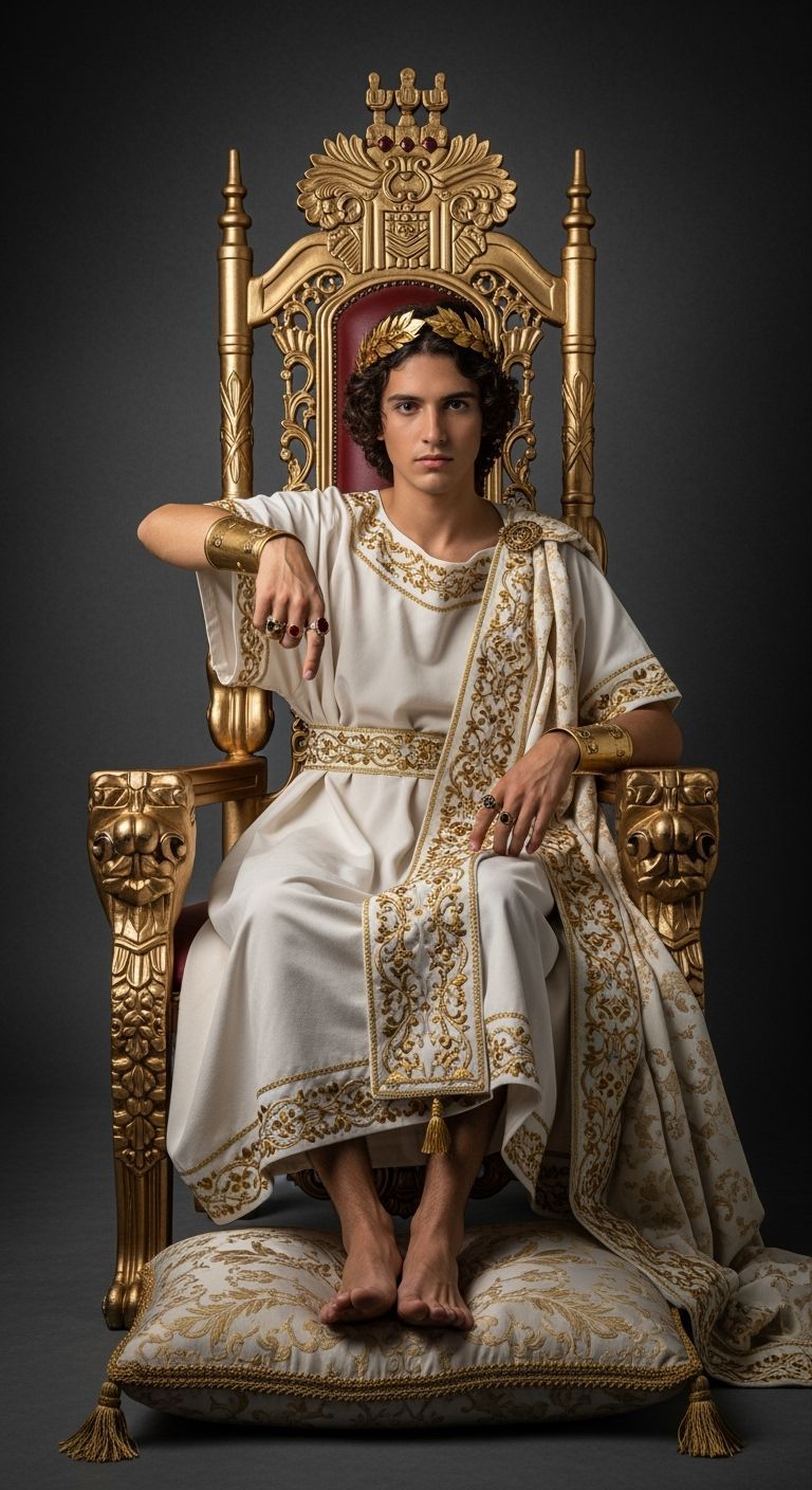 Young Emperor on Gold Throne in Detailed Photo