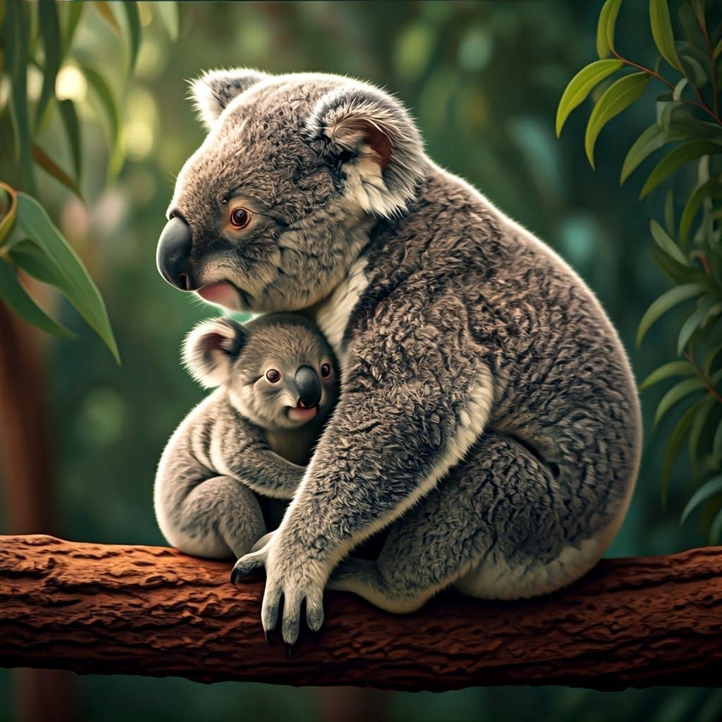 Koala Mother and Baby in Fantasy Art Style