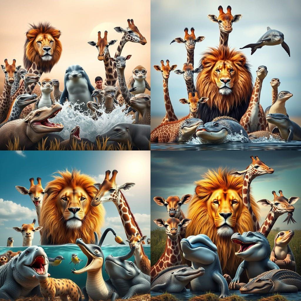 Savanna Class Photo with Lion, Dolphin, and Friends