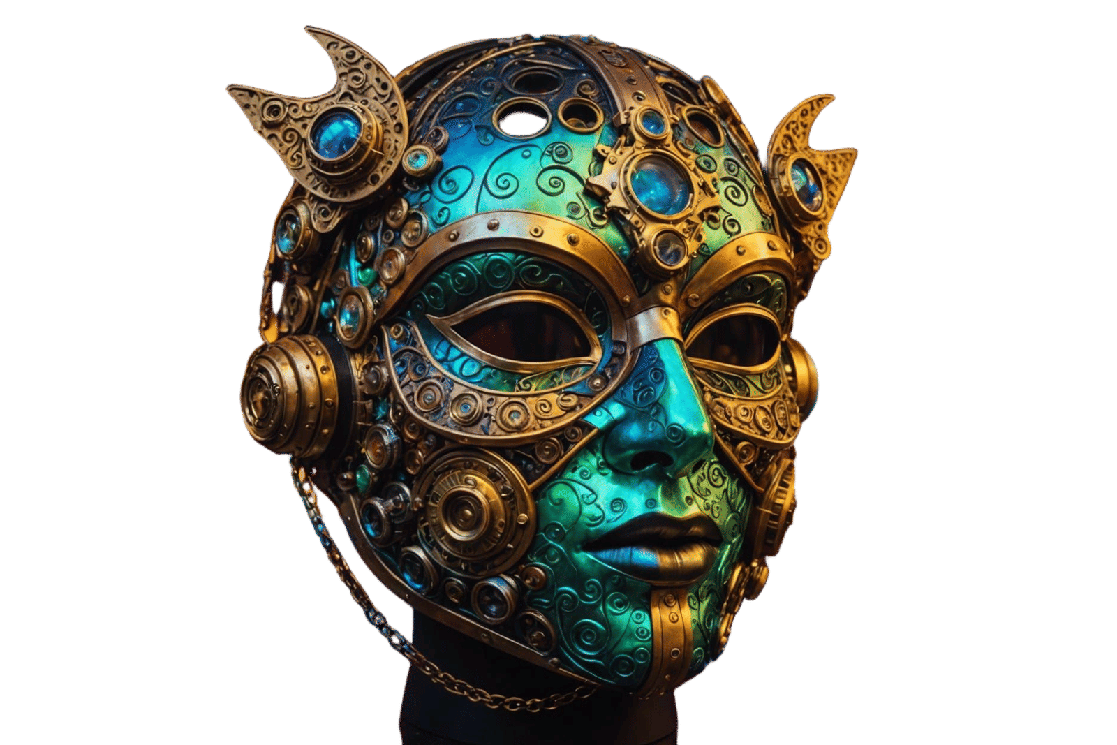 Steampunk Mask in Nightclub, Hyperrealistic Toxic Beauty