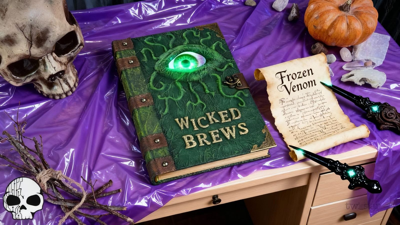 Arcane Study with Spellbook and Skull