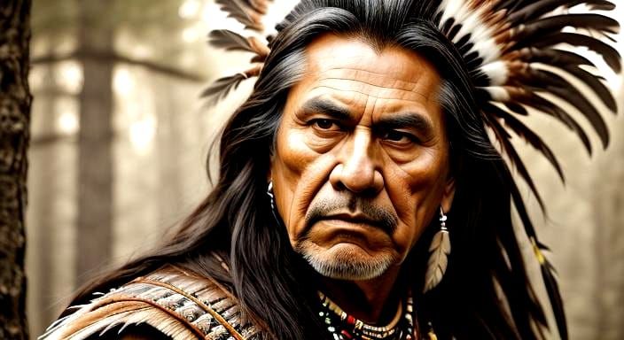 Cherokee Man with Feather Mohawk in Earth Tones
