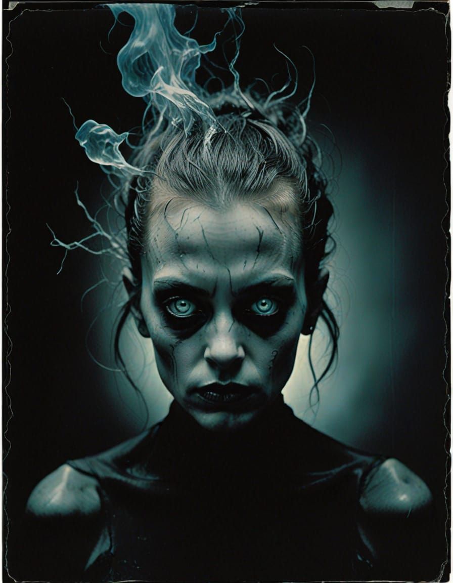 Haunting Polaroid Portrait in a Thunderstorm