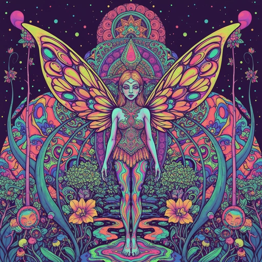 Psychedelic Fairy with Colorful Wings