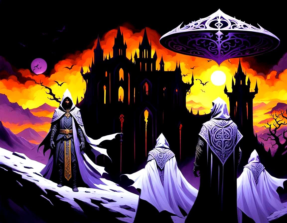 Dark Fantasy Art in Purple and Yellow, Detailed