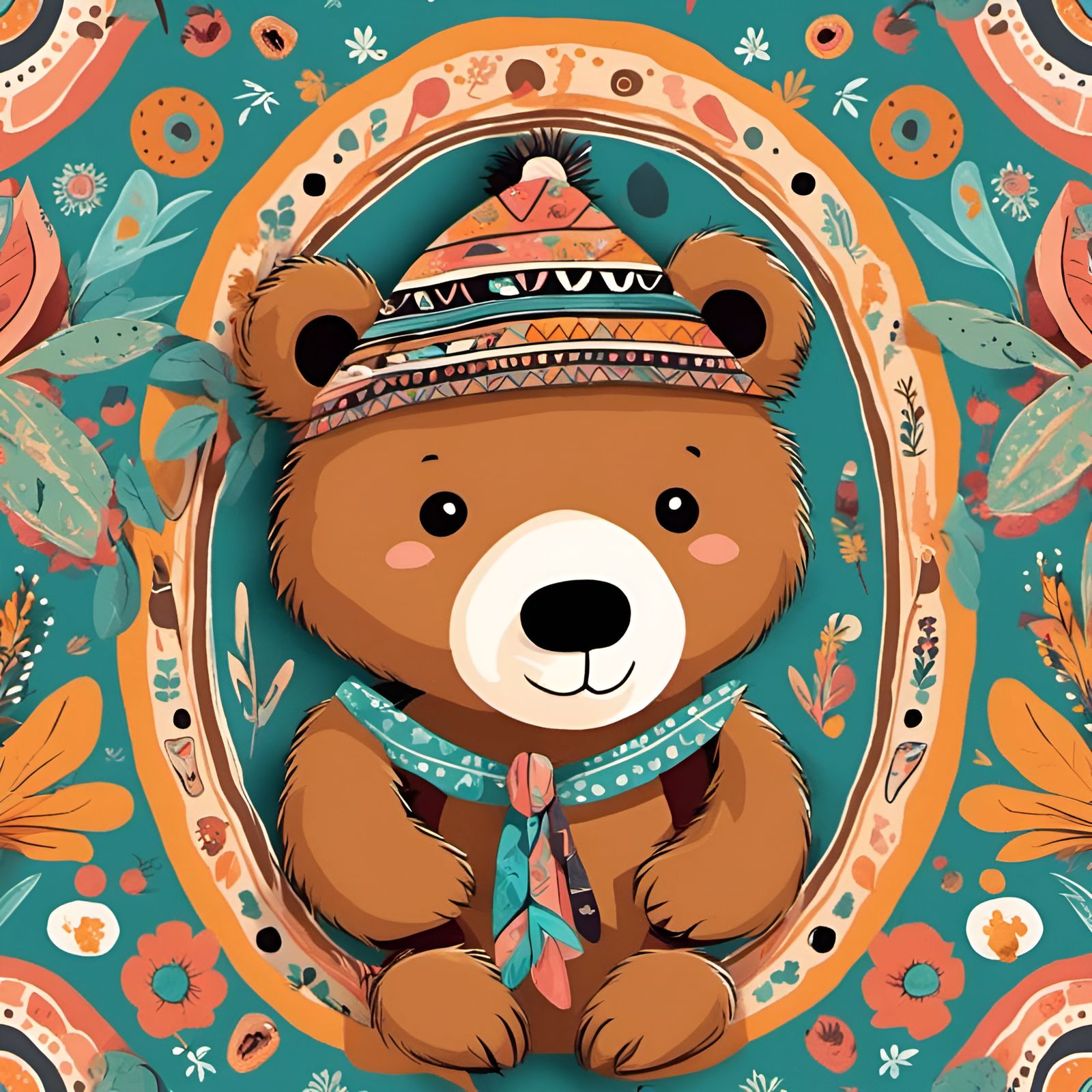 Bohemian Bear Illustration for Playful Bedroom Decor