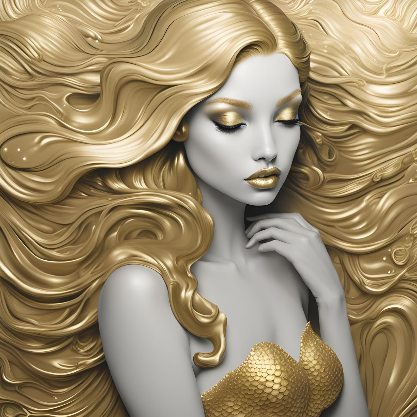 Monochrome Gold Mermaid Art