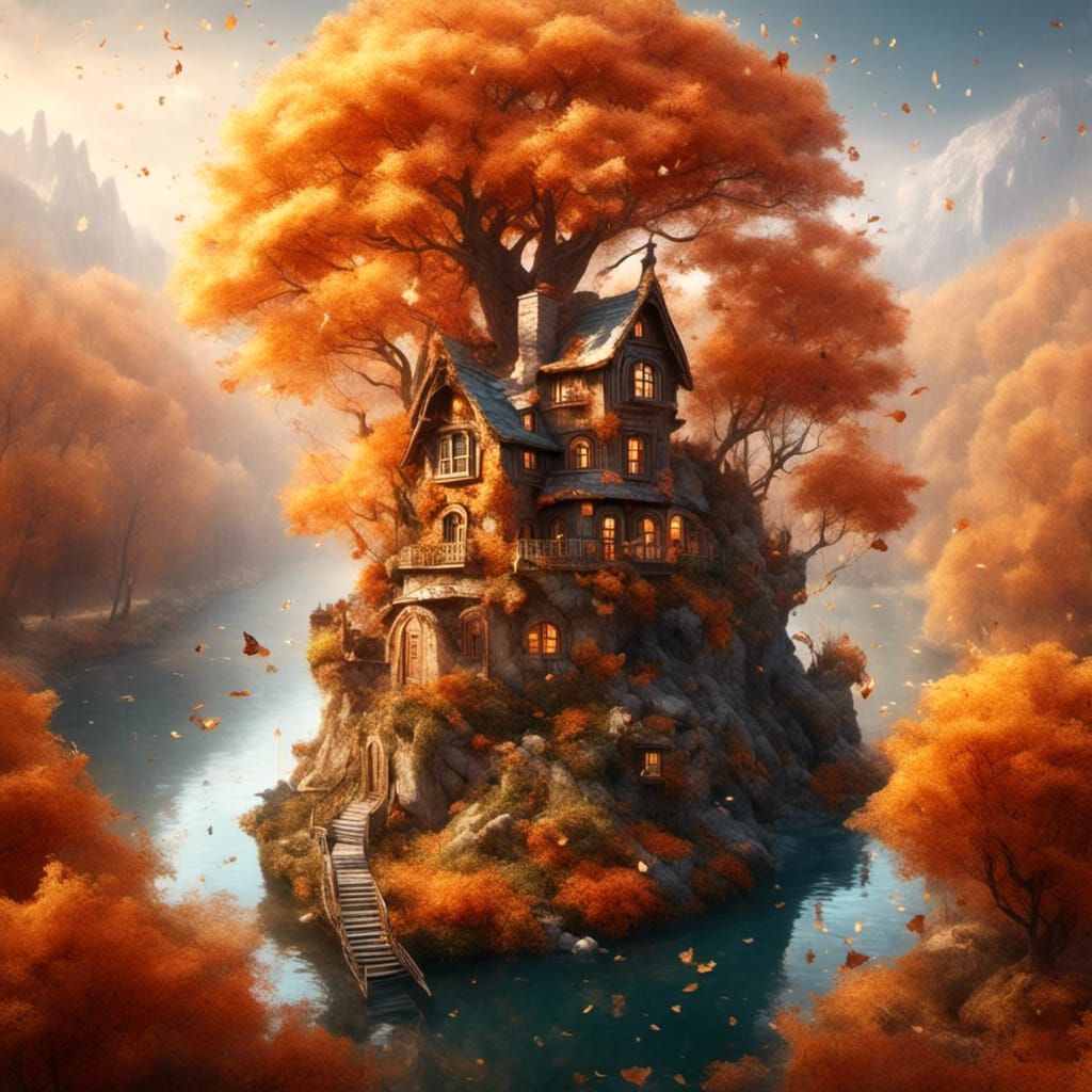 Squirrel House in Autumnal Impressionist Landscape