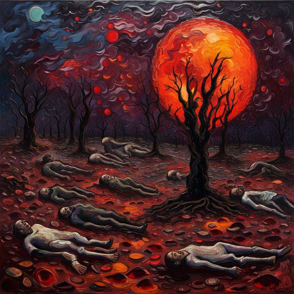 Neo-Impressionist War Scene with Corpses