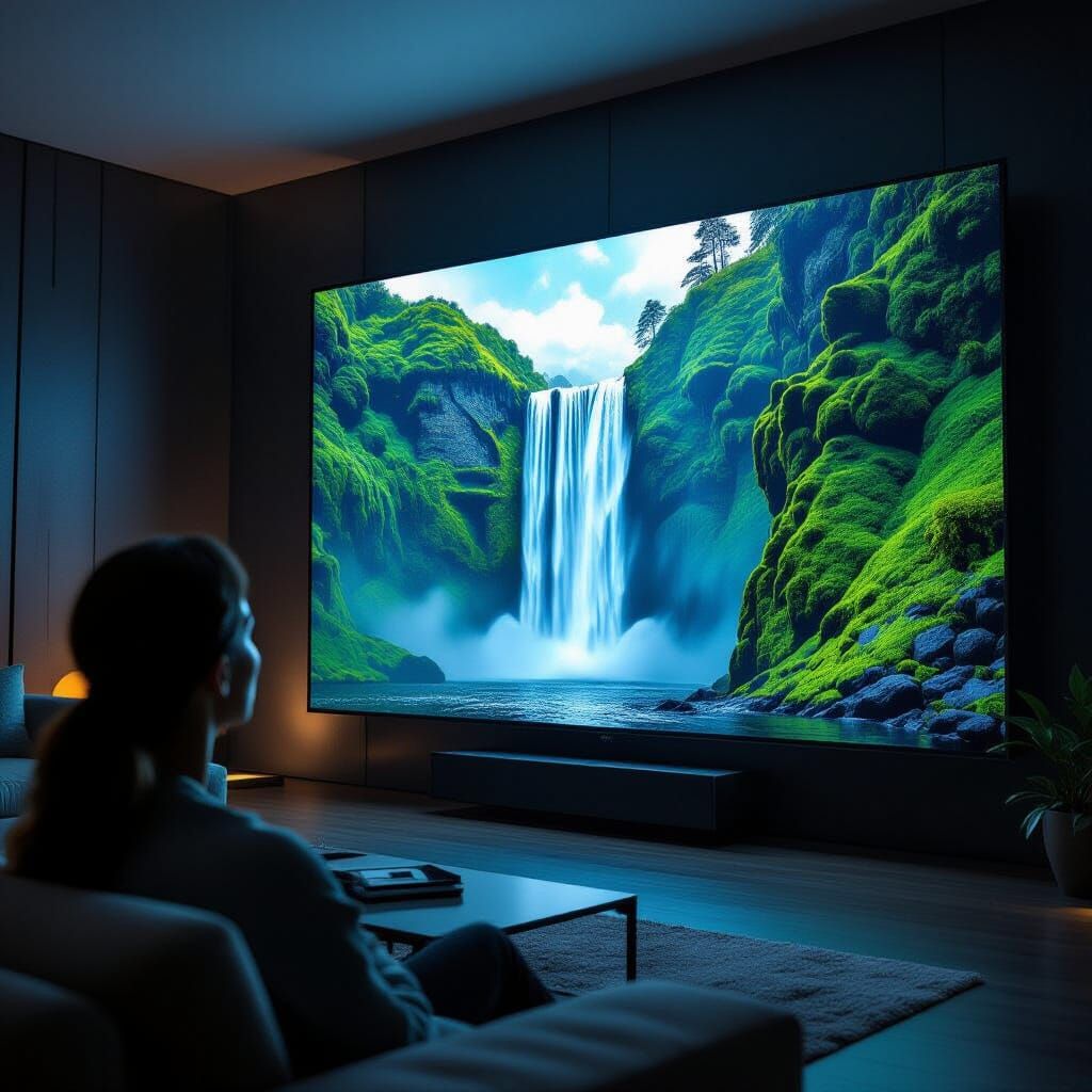Futuristic Living Room With Giant TV Display