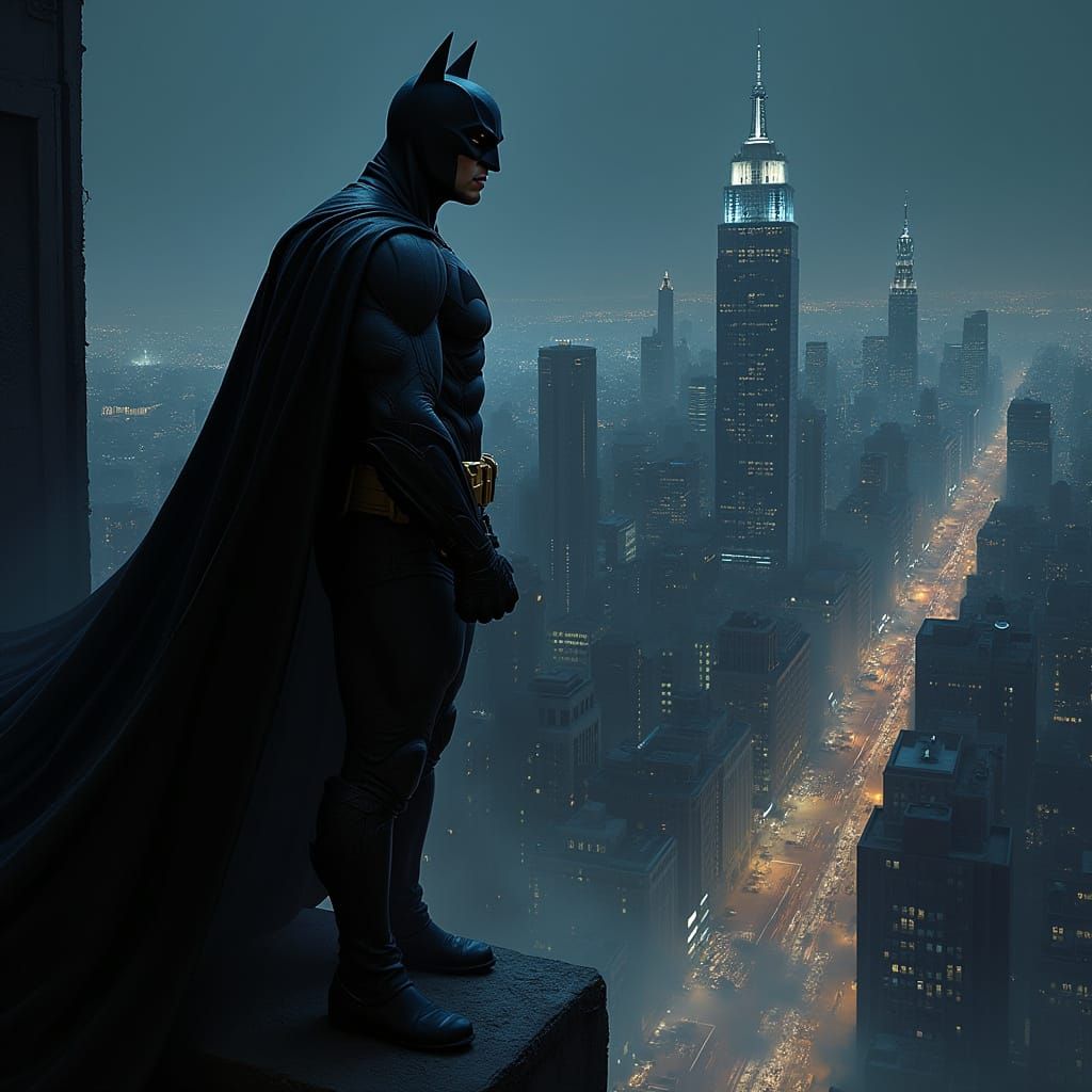 Batman Over Gotham: Hyperrealistic Comic Book Art