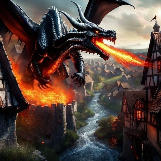 Fire-Breathing Dragon in Detailed Digital Art