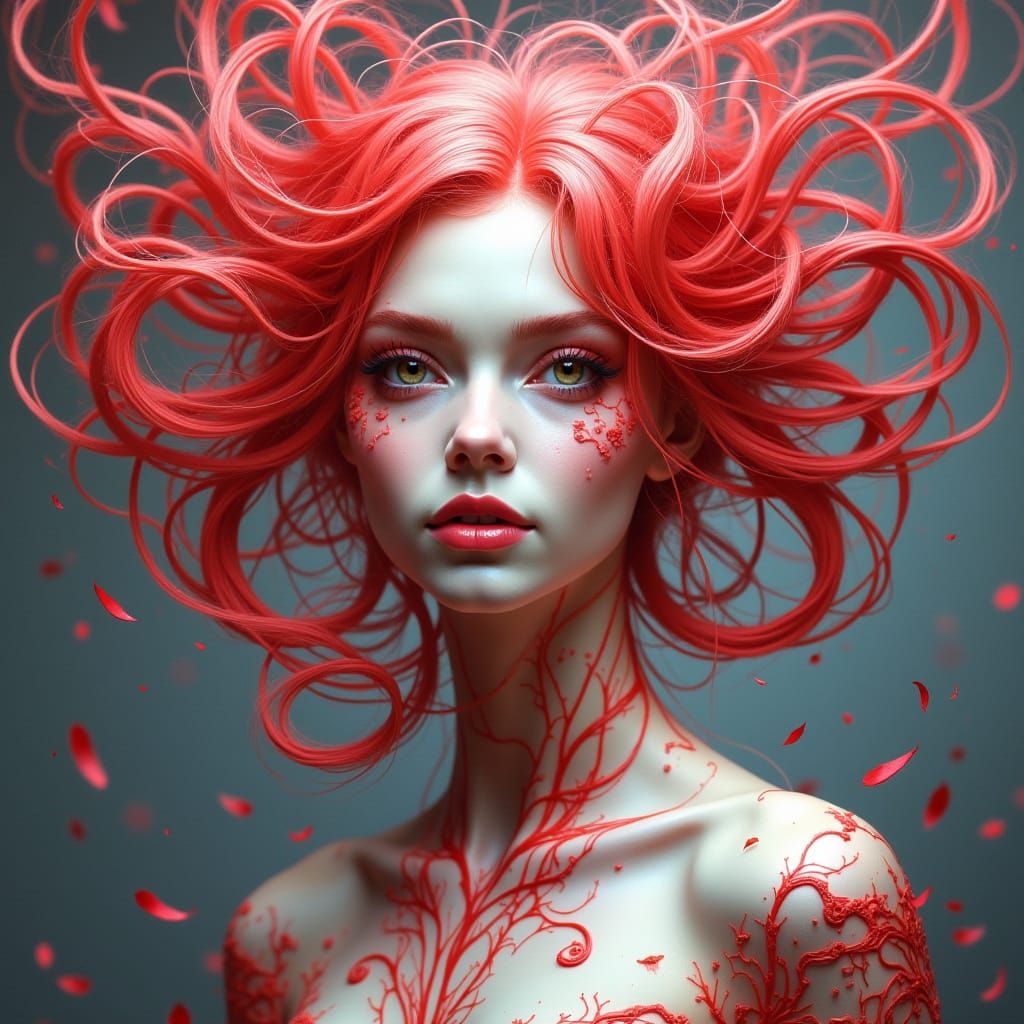 Abstract Swirling Forms in Intense Red Hues