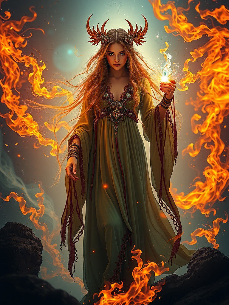 Mystical Fairy Witch with Fiery Welding Torch