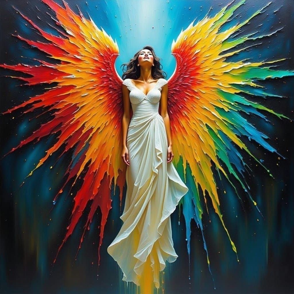 Celestial Rainbow Goddess in Dynamic Motion