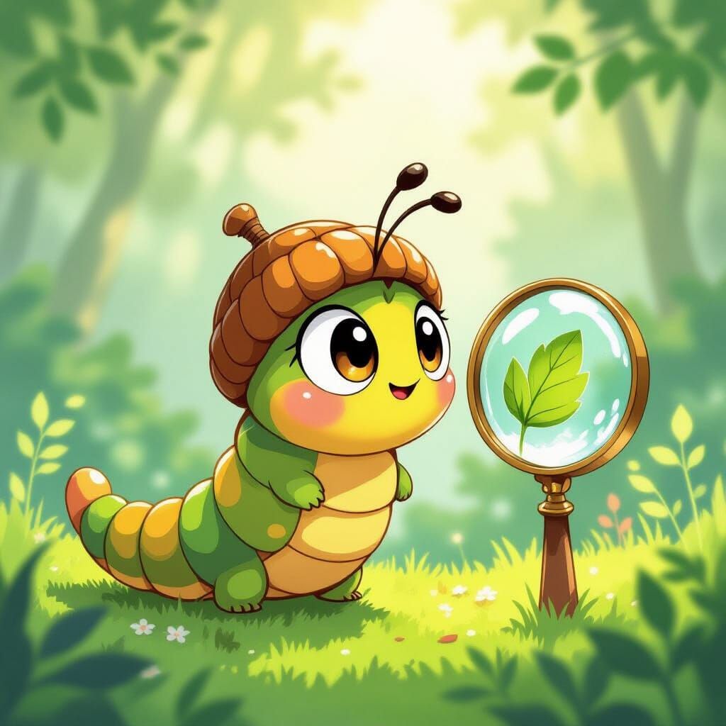 Curious Caterpillar Explorer in Ghibli Style