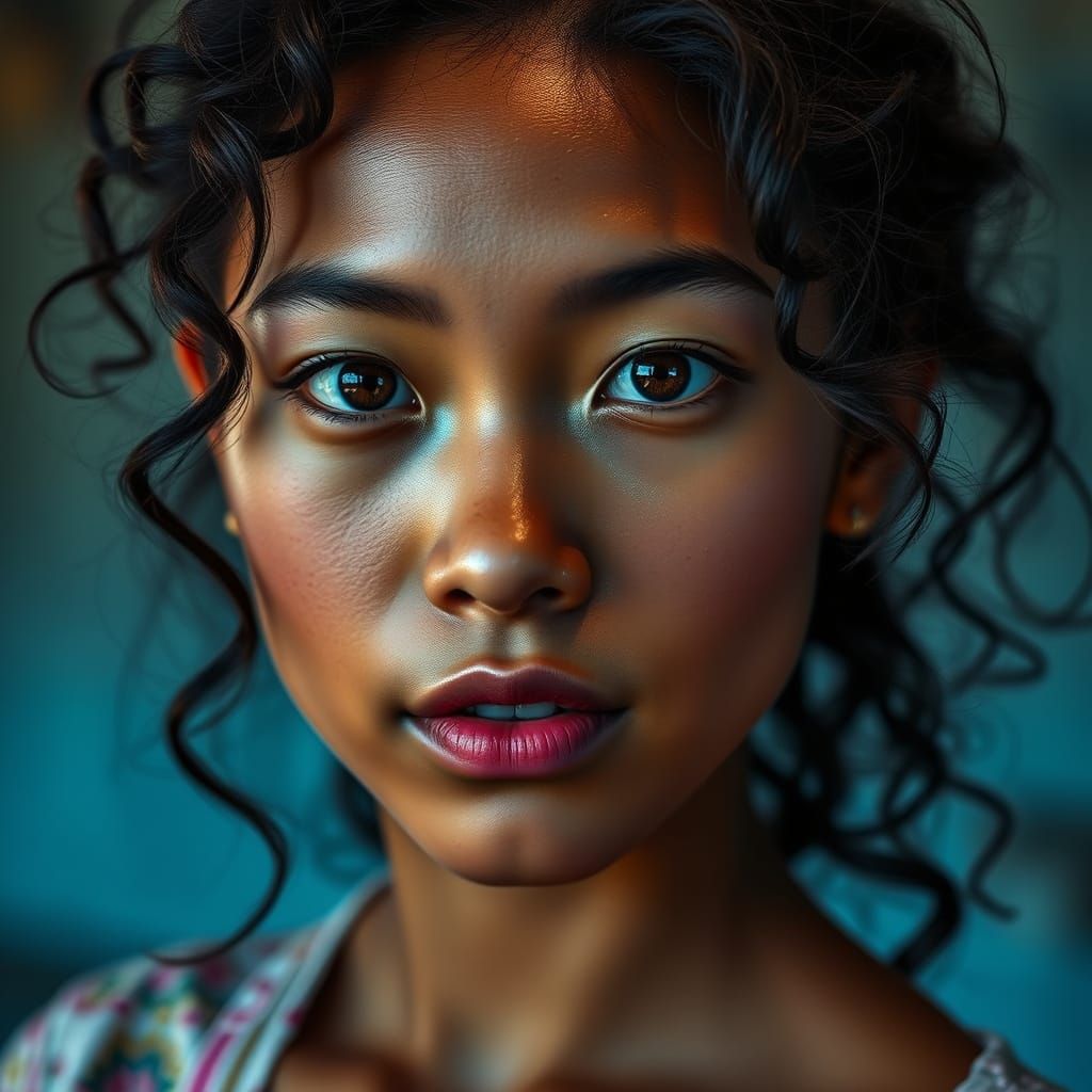 Hyperrealistic Portrait of a Young Woman of Mixed Asian Orig...