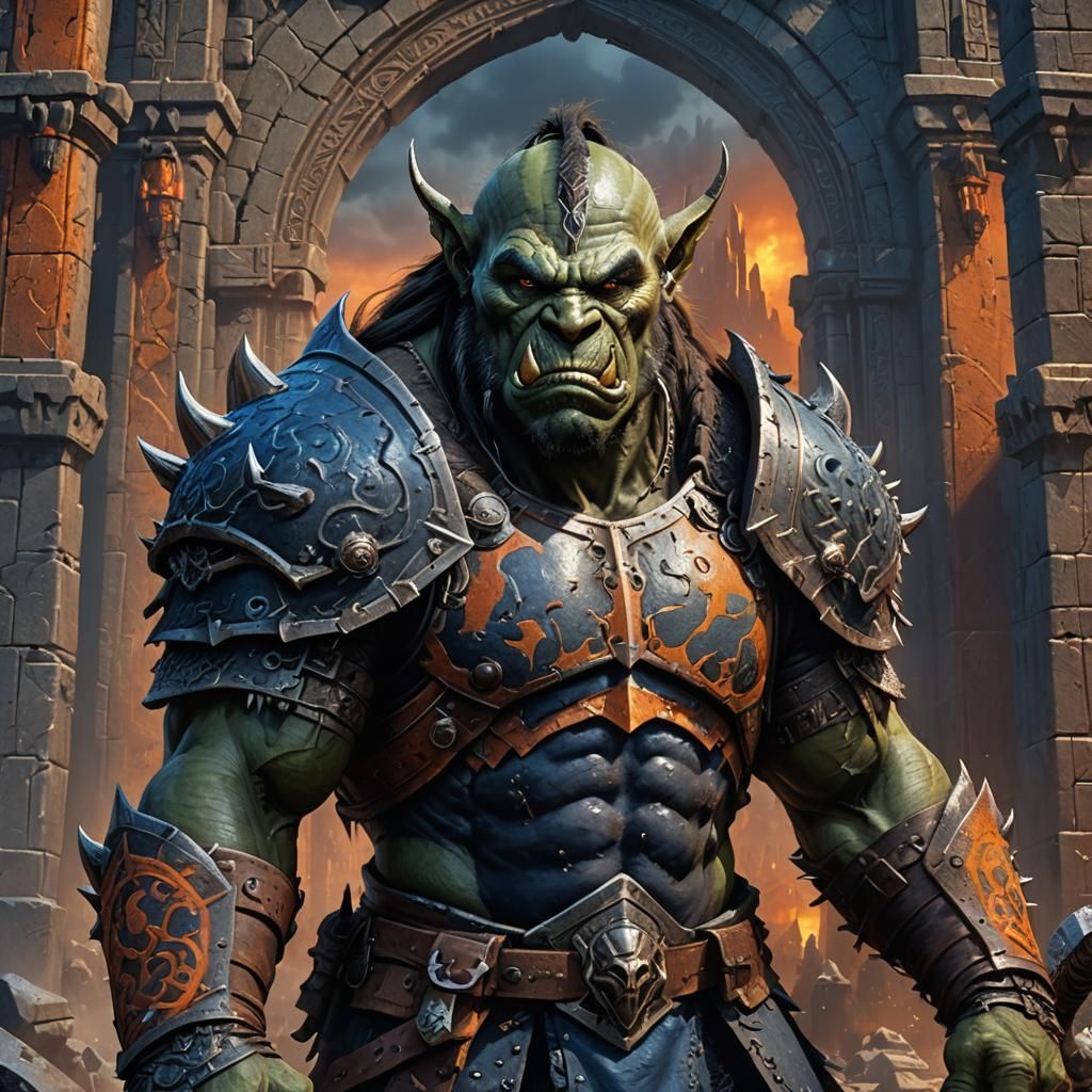 Orc Warrior Guarding Dark Fortress in Doré Illustration
