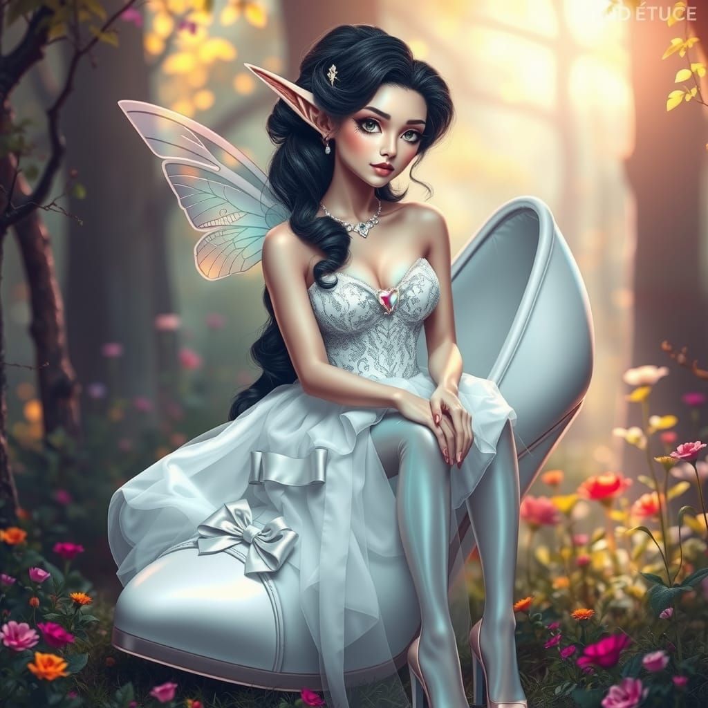 A digital 3D illustration featuring a beautiful fairy bride ...