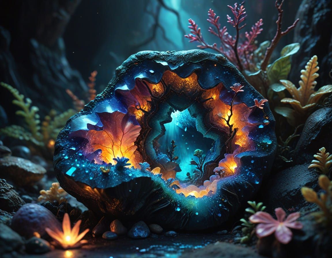 Glowing Forest Geode with Mystical Details
