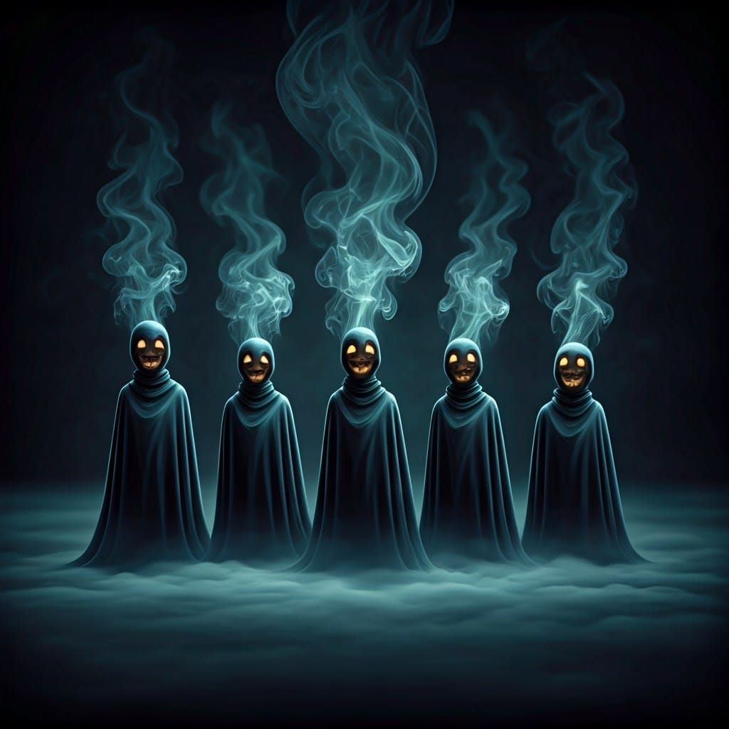 Smoky Ghosts on Fog in Ominous Atmosphere