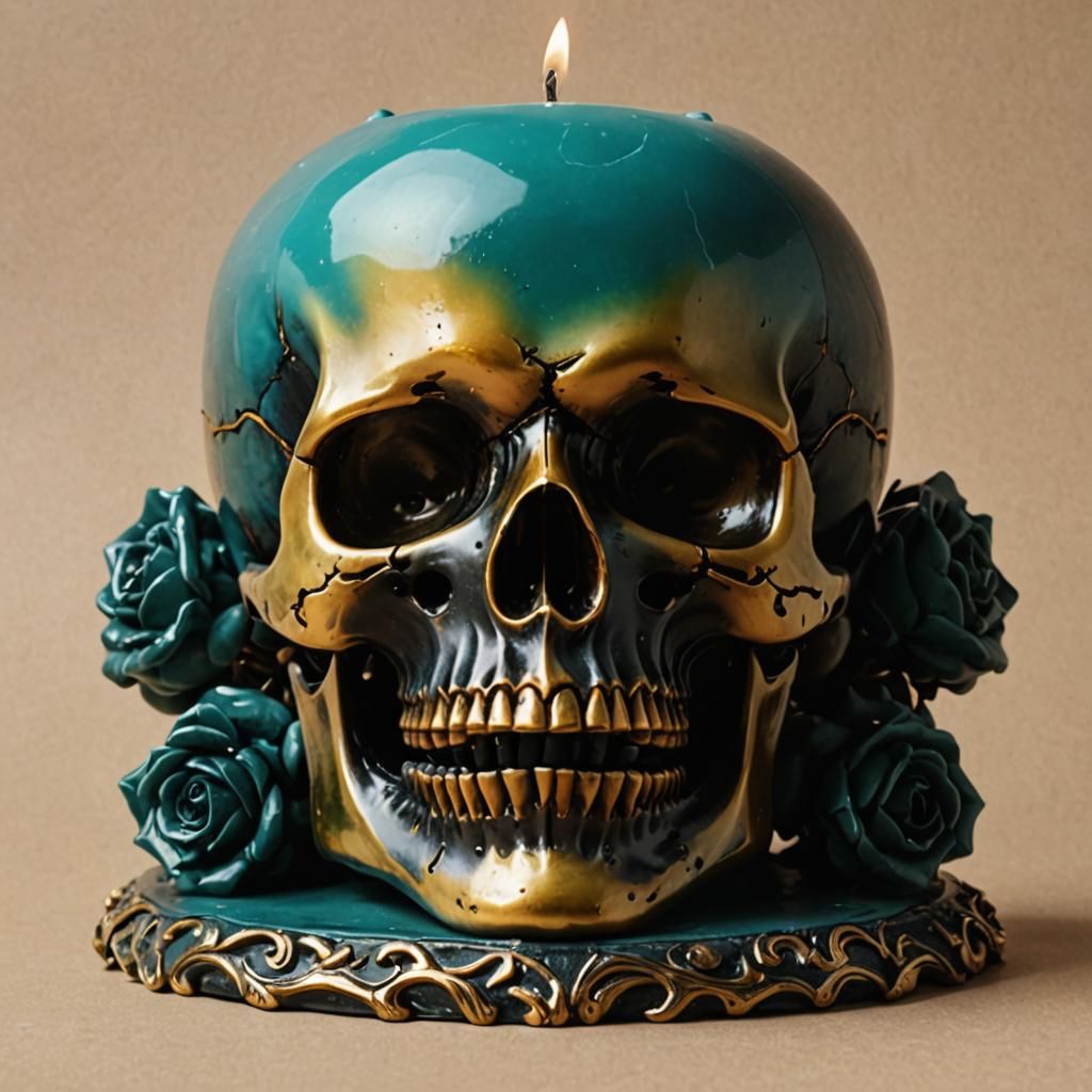 Intricate Skull Candle for Gothic Decor