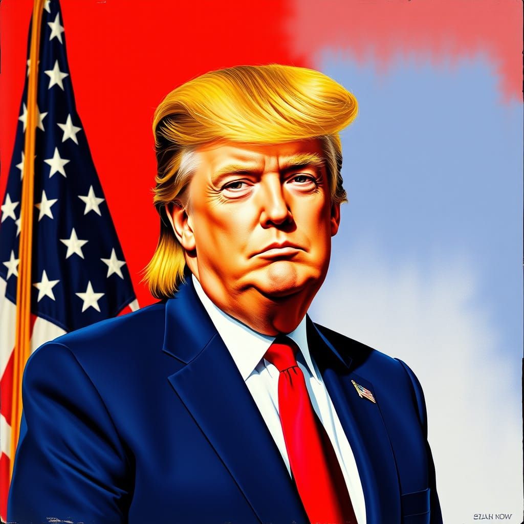 Donald Trump in a Bold, Vibrant Mullet Portrait