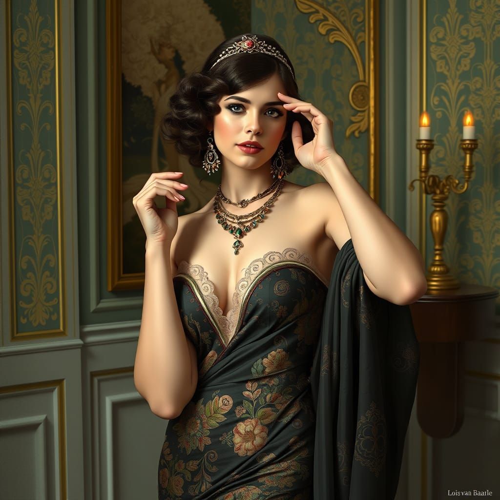 Elegant Woman Portrait in Art Nouveau Style