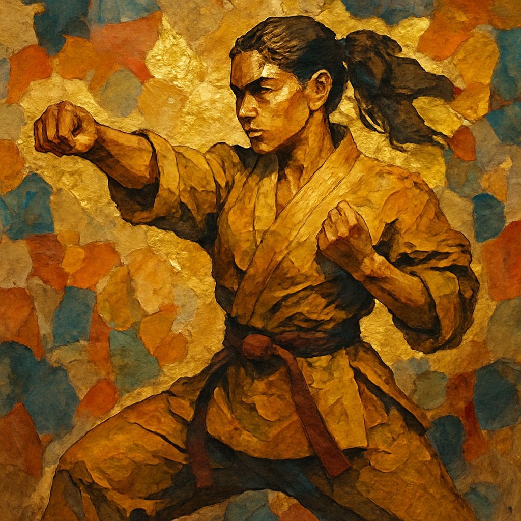 Mixed Media Martial Artist with Gold Leaf Accents