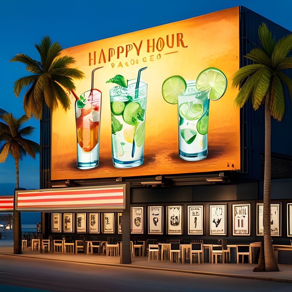 Beach Bar Mojito Billboard in Detailed Digital Painting