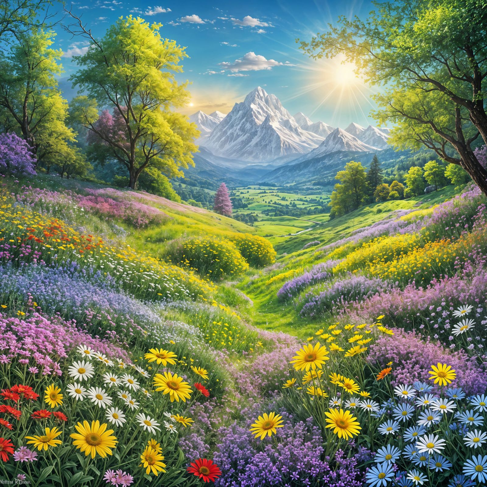 Fantasy Spring Blooms in Vibrant Meadow