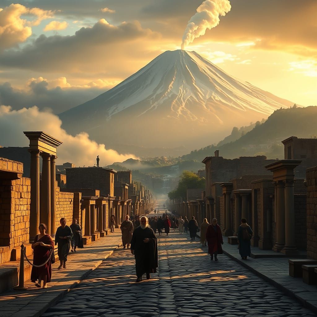 Ancient Pompeii Under Golden Twilight